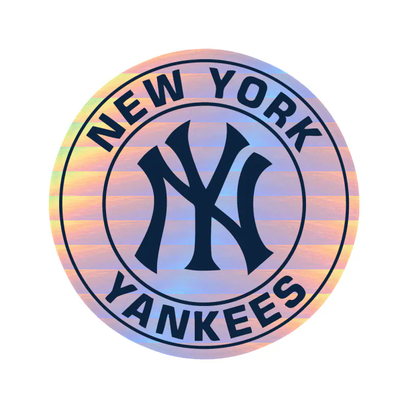 New York Yankees - White Circle Dark Blue Words - Holographic Vinyl Sticker - Custom Size