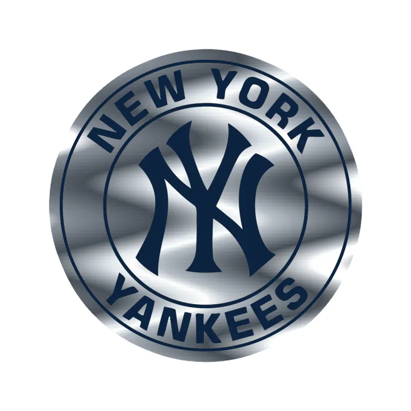 New York Yankees - White Circle Dark Blue Words - Silver Chrome Vinyl Sticker - Custom Size