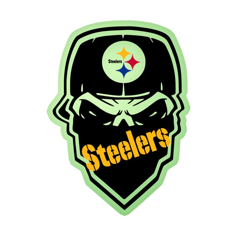 Pittsburgh Steelers - Skull with Cap 2 - Glow in the Dark Vinyl Sticker - Custom Size