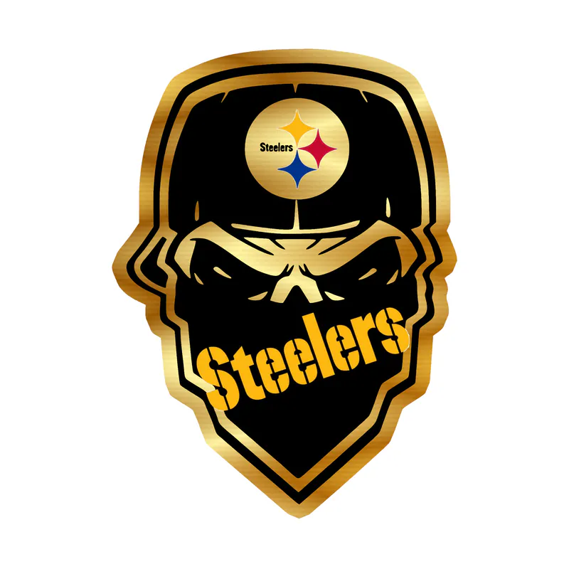 Pittsburgh Steelers - Skull with Cap 2 - Gold Chrome Vinyl Sticker - Custom Size