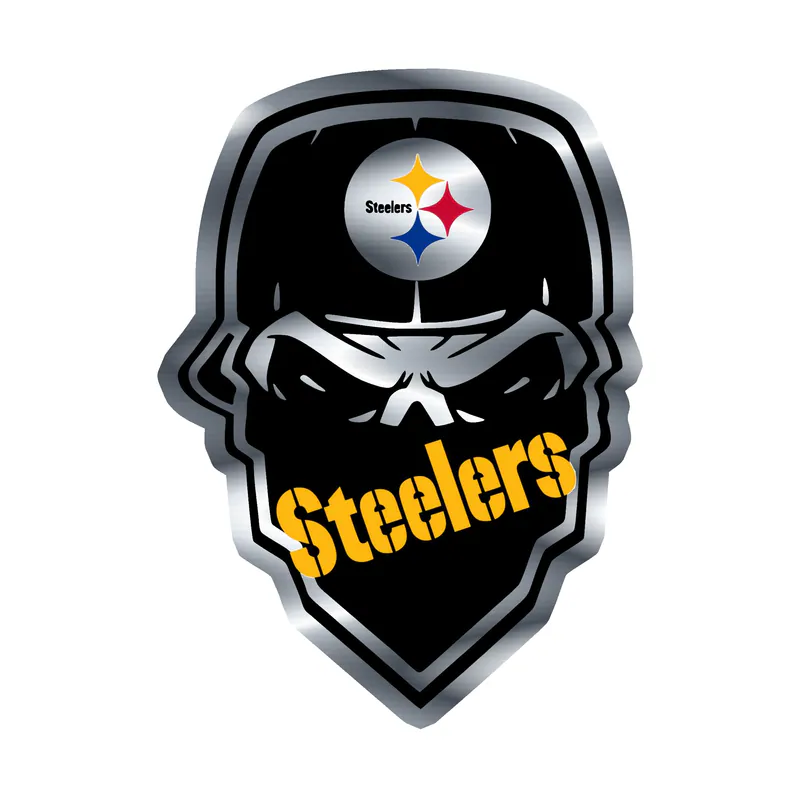 Pittsburgh Steelers - Skull with Cap 2 - Silver Chrome Vinyl Sticker - Custom Size
