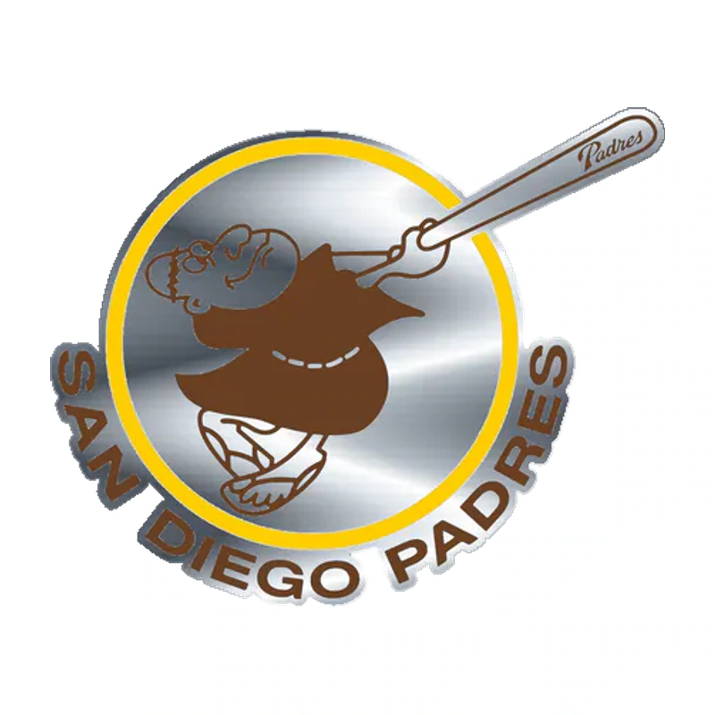 San Diego Padres - Circle With Swinging Friar - Silver Chrome Vinyl Sticker - Custom Size