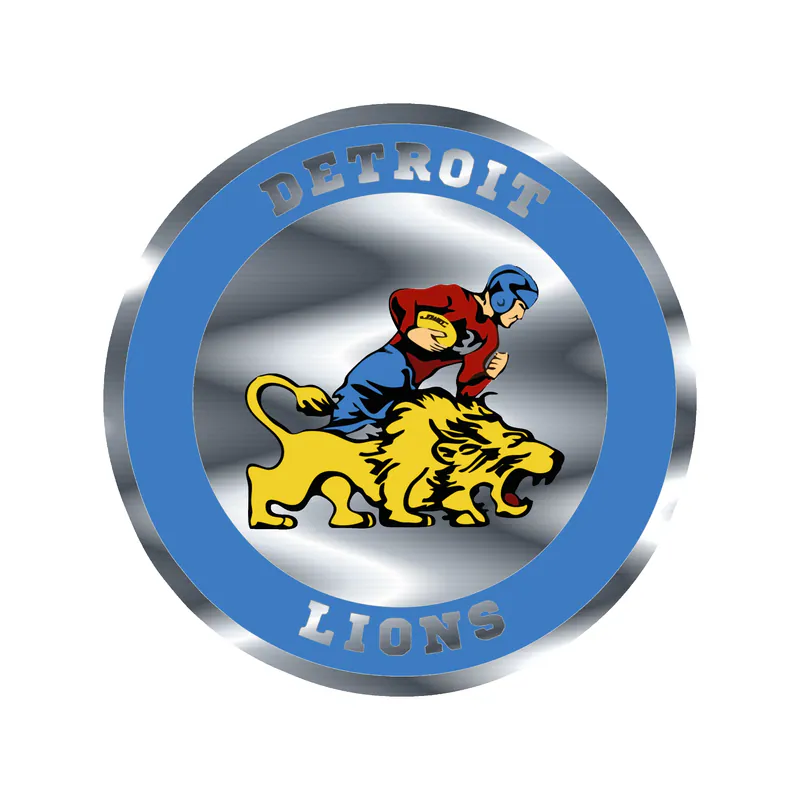 Detroit Lions - Circle With Lions Old Logo - Silver Chrome Vinyl Sticker - Custom Size