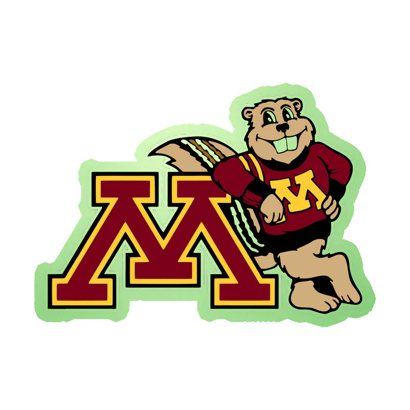 University of Minnesota Gophers - Gopher With M - Glow in the Dark Vinyl Decal - Custom Size