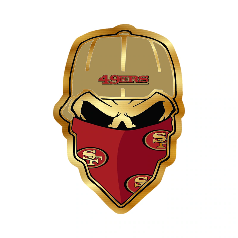 San Francisco 49ers - Skull with Cap - Gold Chrome Vinyl Sticker - Custom Size