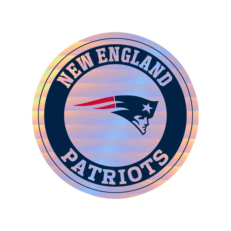 New England Patriots - Gray Circle 2 - Holographic Vinyl Sticker - Custom Size