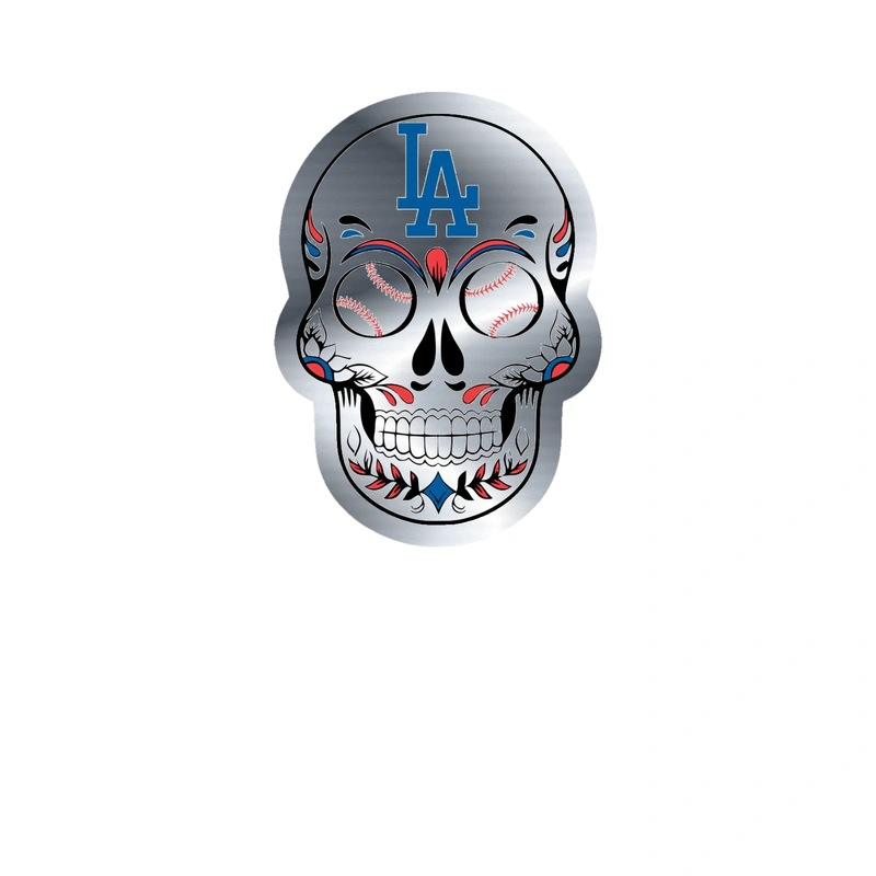 Los Angeles Dodgers - Sugar Skull - Silver Chrome Vinyl Sticker - Custom Size