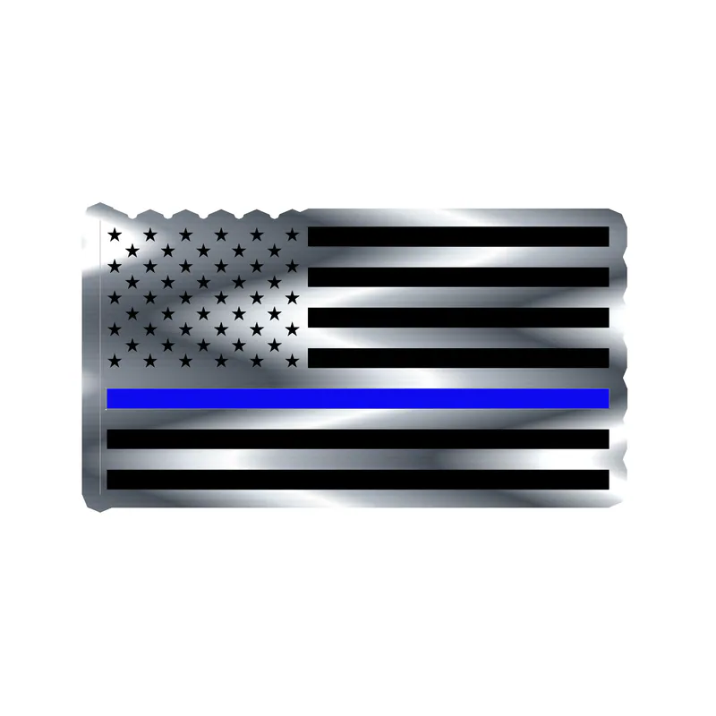 Blue Line American Flag Silver Chrome Vinyl Decal - custom size