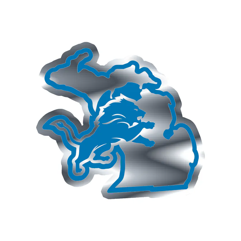 Detroit Lions - Lion Gray State - Silver Chrome Vinyl Sticker - Custom Size