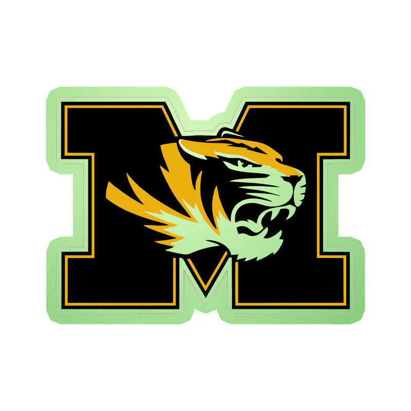 Missouri Tigers - M with Tiger Head  - Glow in the Dark Vinyl Sticker - Custom Size