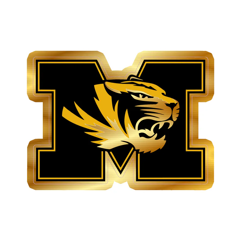 Missouri Tigers - M with Tiger Head  - Gold Chrome Vinyl Sticker - Custom Size