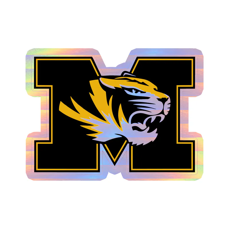 Missouri Tigers - M with Tiger Head  - Holographic Vinyl Sticker - Custom Size