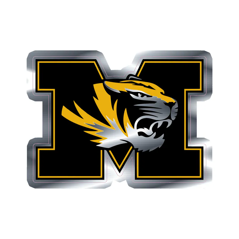 Missouri Tigers - M with Tiger Head  - Silver Chrome Vinyl Sticker - Custom Size