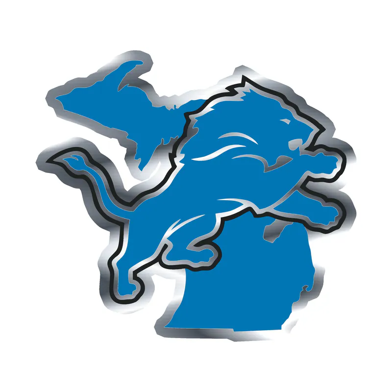 Detroit Lions - Lion  Blue State - Silver Chrome Vinyl Sticker - Custom Size
