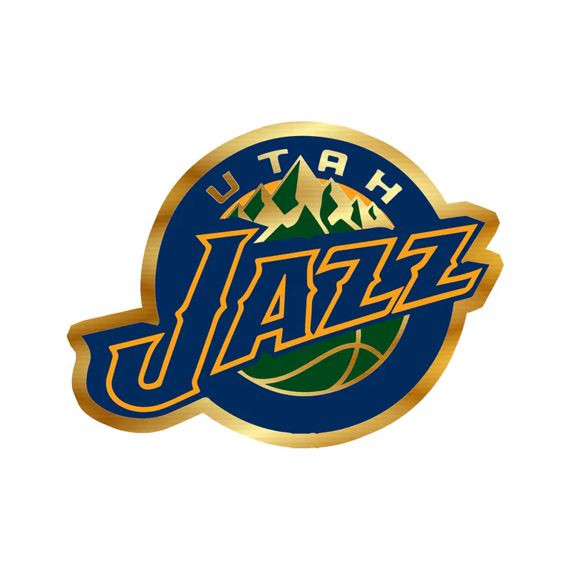 Utah Jazz - Blue Circle With Name And Purple Mountain - Gold Chrome Vinyl Sticker - Custom Size