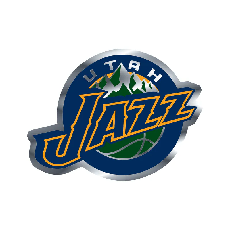 Utah Jazz - Blue Circle With Name And Purple Mountain - Silver Chrome Vinyl Sticker - Custom Size