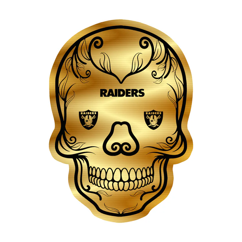 Las Vegas Raiders - Sugar Skull - Gold Chrome Vinyl Sticker - Custom Size