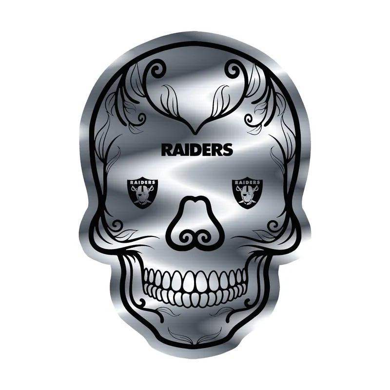 Las Vegas Raiders - Sugar Skull - Silver Chrome Vinyl Sticker - Custom Size