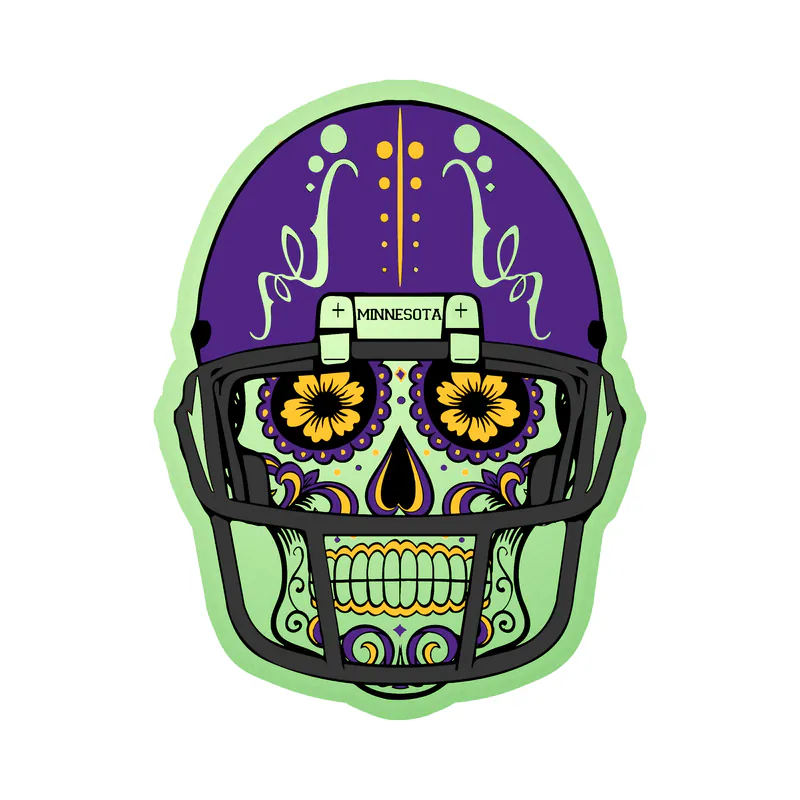 Minnesota Vikings - Sugar Skull With Helmet - Glow in the Dark Vinyl Sticker - Custom Size