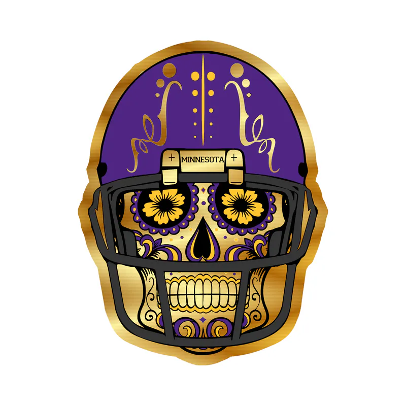 Minnesota Vikings - Sugar Skull With Helmet - Gold Chrome Vinyl Sticker - Custom Size