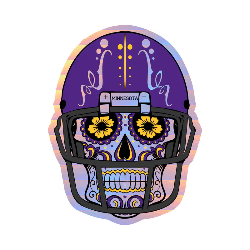 Minnesota Vikings - Sugar Skull With Helmet - Holographic Vinyl Sticker - Custom Size