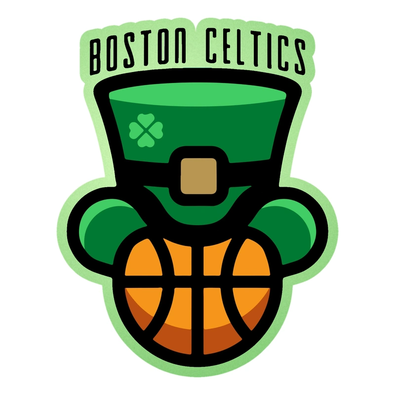 Boston Celtics - Basketball With Hat - Glow in the Dark Vinyl Sticker - Custom Size