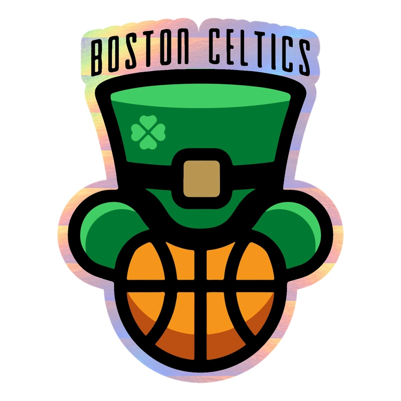 Boston Celtics - Basketball With Hat - Holographic Vinyl Sticker - Custom Size