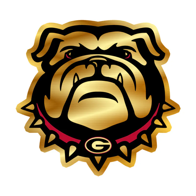 Georgia Bulldogs - Bulldog Head with G - Gold Chrome Vinyl Decal - Custom Size