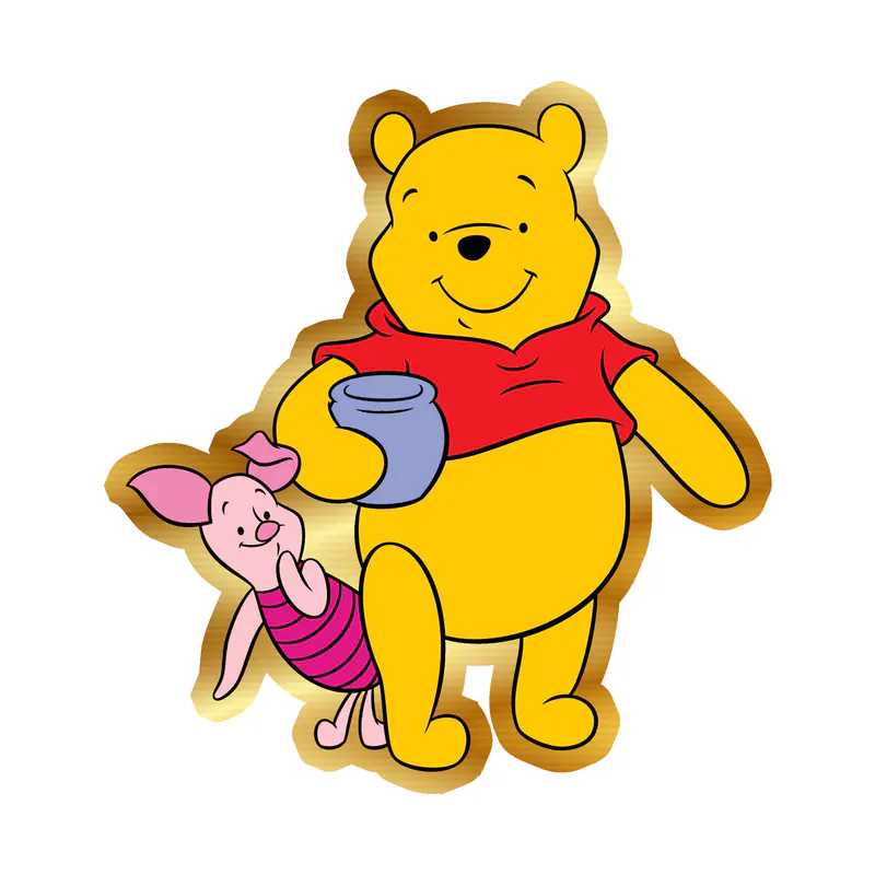 Winnie The Pooh - Pooh And Piglet - Gold Chrome Vinyl Sticker - Custom Size
