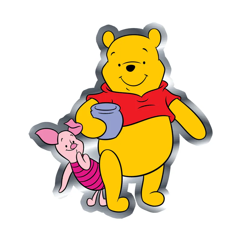 Winnie The Pooh - Pooh And Piglet - Silver Chrome Vinyl Sticker - Custom Size