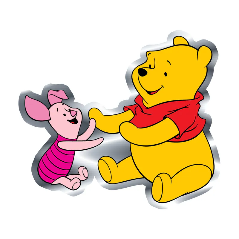 Winnie The Pooh - Pooh And Piglet - Silver Chrome Vinyl Sticker - Custom Size