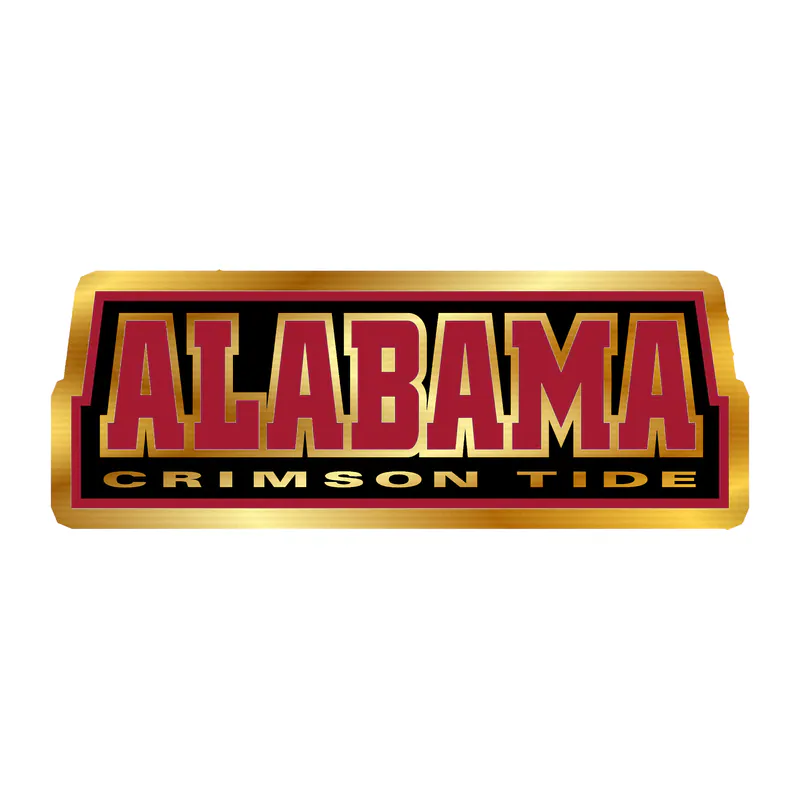 Alabama Crimson Tide - Black with Crimson Lettering - Gold Chrome Vinyl Decal - Custom Size