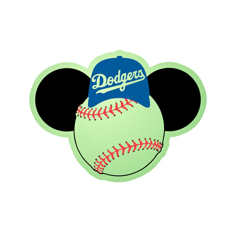 Los Angeles Dodgers - Mickey Mouse Baseball With Hat - Glow in the Dark Vinyl Sticker - Custom Size