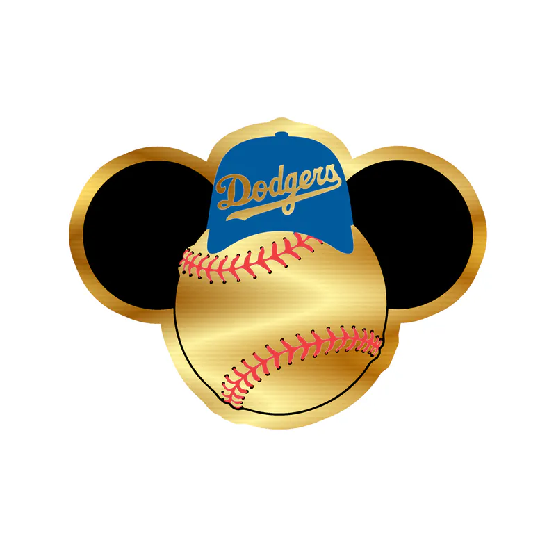Los Angeles Dodgers - Mickey Mouse Baseball With Hat - Gold Chrome Vinyl Sticker - Custom Size