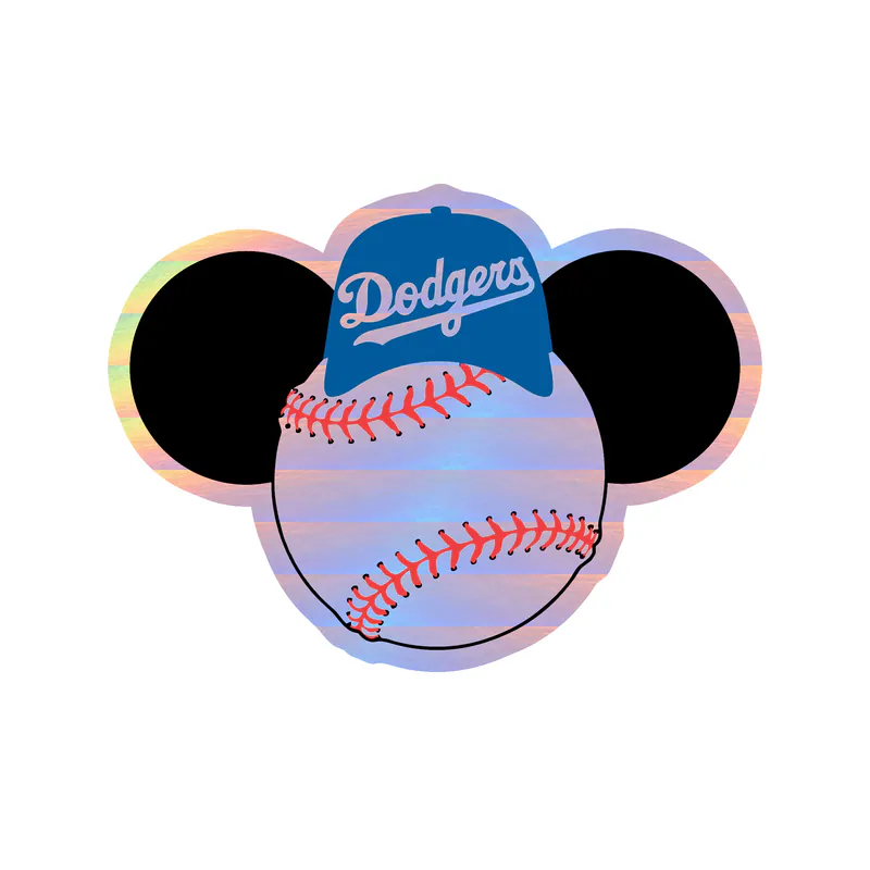 Los Angeles Dodgers - Mickey Mouse Baseball With Hat - Holographic Vinyl Sticker - Custom Size