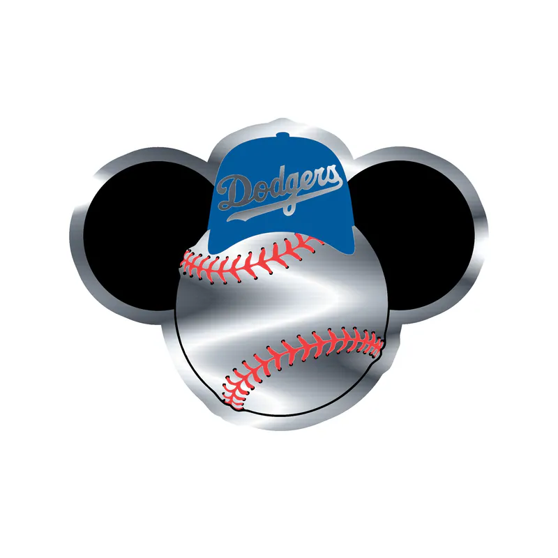 Los Angeles Dodgers - Mickey Mouse Baseball With Hat - Silver Chrome Vinyl Sticker - Custom Size