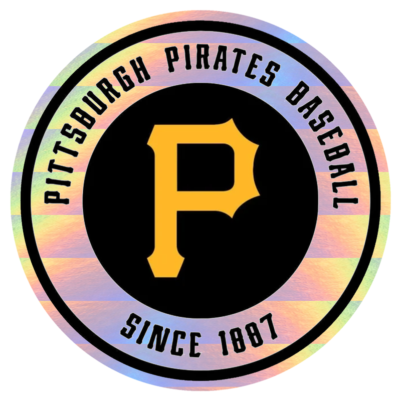 Pittsburgh Pirates - White Circle Black Words - Holographic Vinyl Sticker - Custom Size