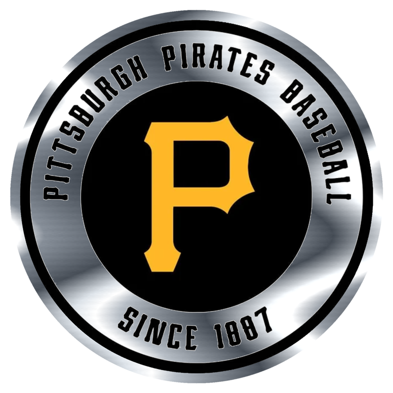 Pittsburgh Pirates - White Circle Black Words - Silver Chrome Vinyl Sticker - Custom Size