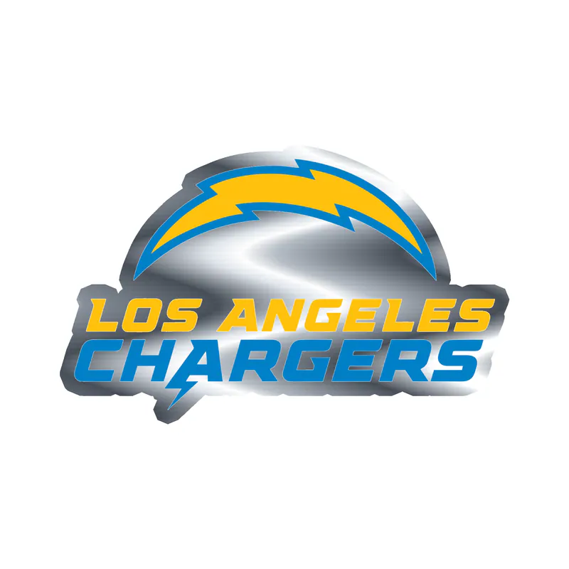 Los Angeles Chargers - Light Blue Name With Logo - Silver Chrome Vinyl Sticker - Custom Size