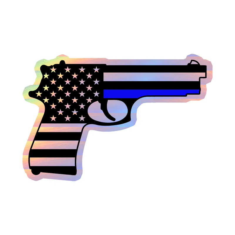 Blue Line American Flag Weapon  Holographic Vinyl Decal - custom size