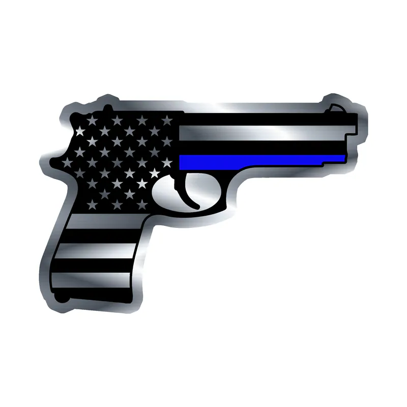 Blue Line American Flag Weapon  Silver Chrome Vinyl Decal - custom size