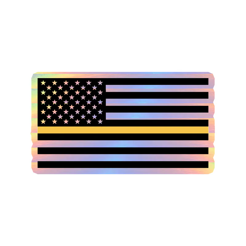 Yellow Line American Flag Holographic Vinyl Decal - custom size