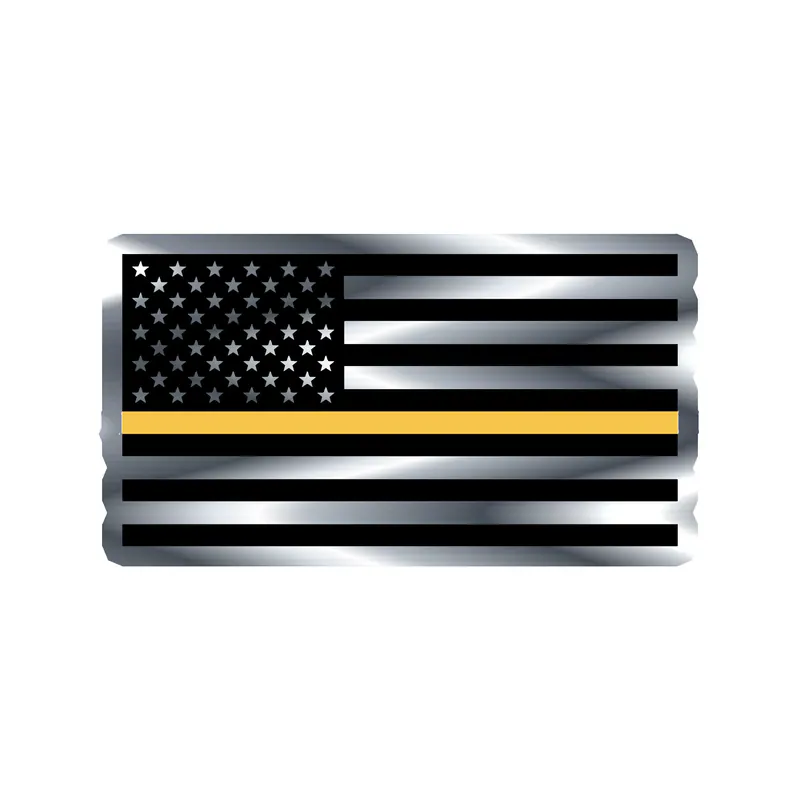 Yellow Line American Flag Silver Chrome Vinyl Decal - custom size