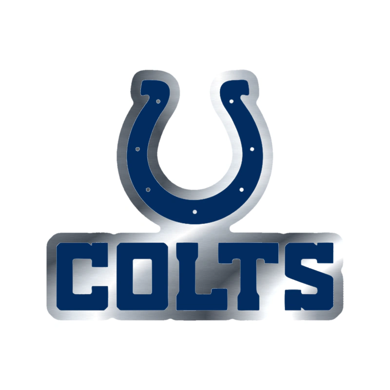 Indianapolis Colts - Horseshoe With Colts Below - Silver Chrome Vinyl Sticker - Custom Size