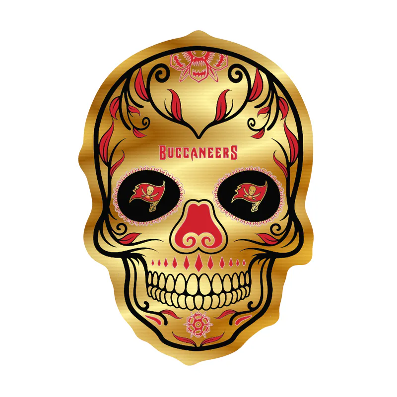 Tampa Bay Buccaneers - Sugar Skull - Gold Chrome Vinyl Sticker - Custom Size
