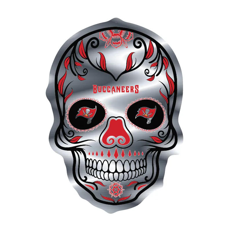 Tampa Bay Buccaneers - Sugar Skull - Silver Chrome Vinyl Sticker - Custom Size