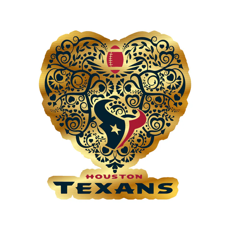 Houston Texans - Heart - Gold Chrome Vinyl Sticker - Custom Size