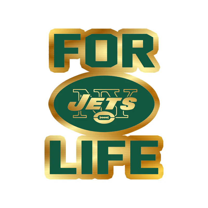 New York Jets - For Life - Gold Chrome Vinyl Sticker - Custom Size