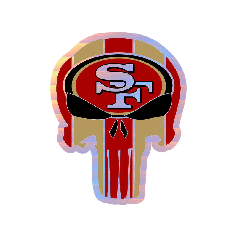 San Francisco 49ers - Skull - Image 1 - Holographic Vinyl Sticker - Custom Size