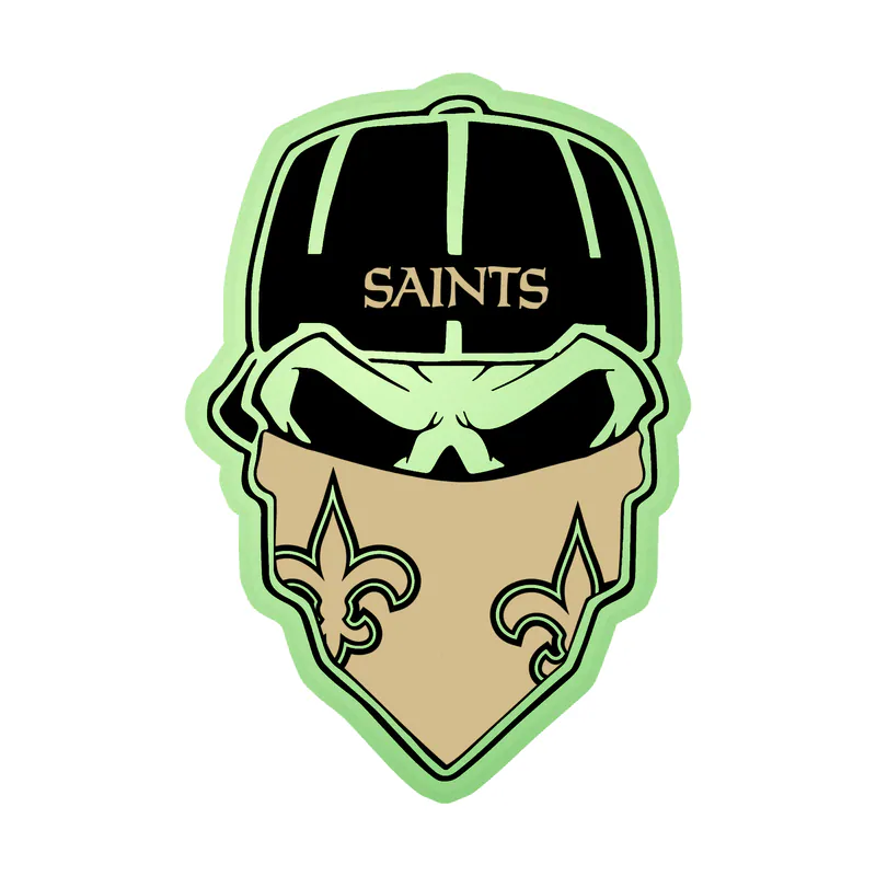 New Orleans Saints Bandana Skull Glow in the Dark Vinyl Sticker - Custom Size